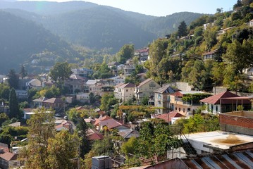 Fototapeta na wymiar View over a Cypriot village in the Marathasa valley Troodos mountains, Cyprus