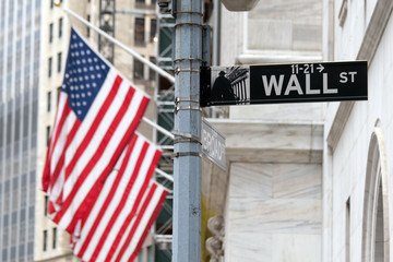 Obraz na płótnie Canvas Wall Street sign in lower Manhattan New York
