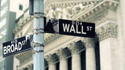 Fototapeta na wymiar Wall Street sign in lower Manhattan New York