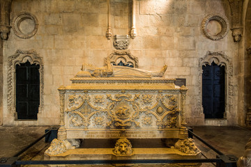 Tomb of Vasco da Gama in the Jeronimos monastery in Lisbon, Portugal