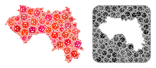 Sick virus map of French Guinea mosaic designed with rounded square and subtracted shape. Vector map of French Guinea mosaic of flu viral ojects in various sizes and color tints.