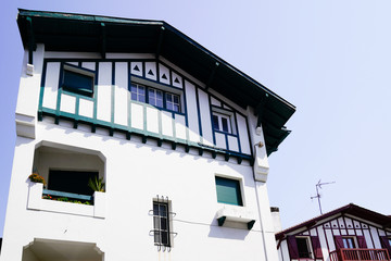 Saint-Jean-de-Luz village green white house in basque south-west of France