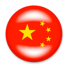 Flag of China in the form of a round button with a light glare and a shadow. The symbol of Independence Day, a souvenir, a button for switching the language on the site, an icon.