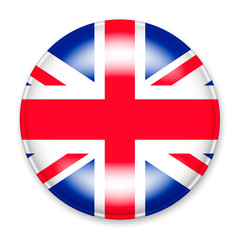 Flag of UK in the form of a round button with a light glare and a shadow. The symbol of Independence Day, a souvenir, a button for switching the language on the site, an icon.