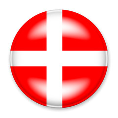 Flag of Denmark in the form of a round button with a light glare and a shadow. The symbol of Independence Day, a souvenir, a button for switching the language on the site, an icon.