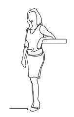 Continuous one line drawing of manager standing. Business woman in skirt standing. Profecional worker in suit drawing one line. Vector illustration