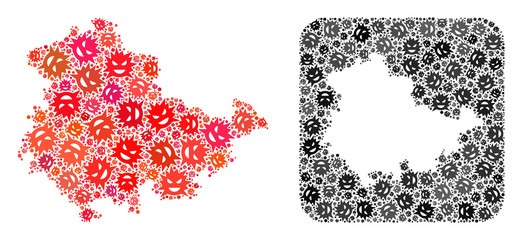 Infection virus map of Thuringia State collage designed with rounded square and subtracted shape. Vector map of Thuringia State collage of infection virus ojects in various sizes and color tones.