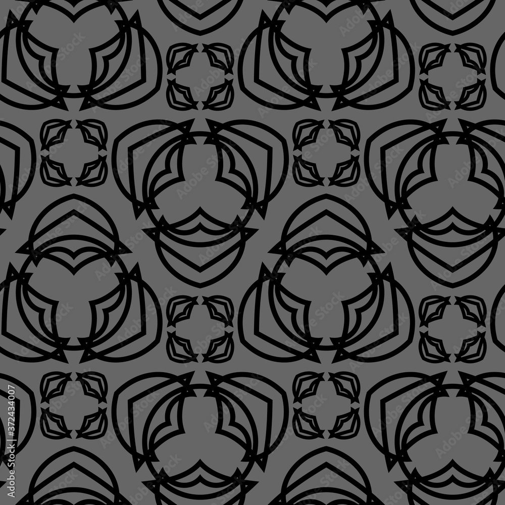 Poster grey seamless pattern with black geometric tracery