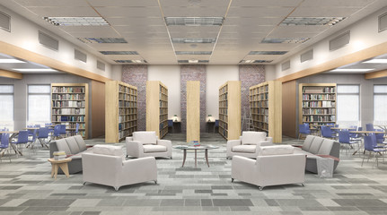 Modern library of High school  . 3d illustration
