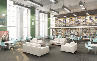 Modern library of High school  . 3d illustration - obrazy, fototapety, plakaty