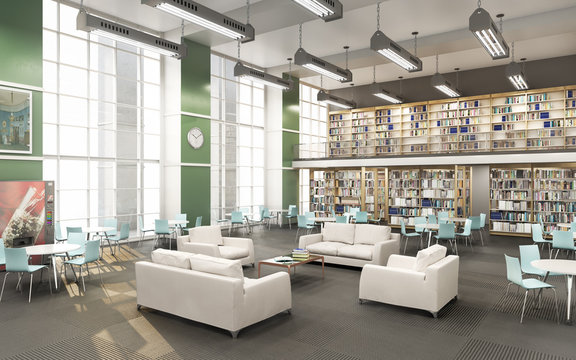 Modern Library Of High School  . 3d Illustration