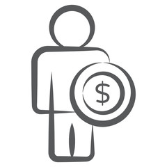 
Dollar sign with man vatar showing concept of investor icon
