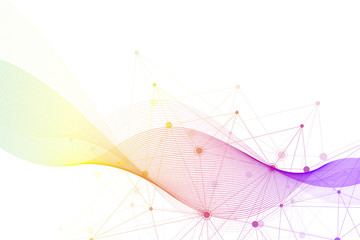 Abstract molecular network pattern with dynamic lines and points. Sound, flow wave, sense of science and technology graphic design, geometric illustration.