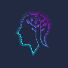 Artificial Intelligence human robot machine learning concept. Robotic digital big data, neural networks.