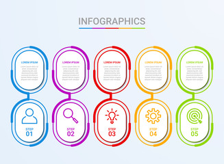 Business data visualization, infographic template with 5 steps on blue background, vector illustration