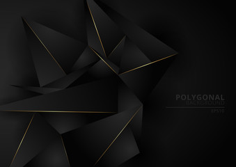 Abstract black geometric polygonal form background with golden line