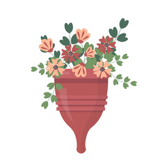 Hygiene product for women. Eco friendly periods alternatives concept. Menstrual cup in vector flat style.