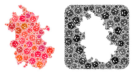 Evil virus map of Anhui Province mosaic designed with rounded square and carved shape. Vector map of Anhui Province composition of evil virus parts in variable sizes and color hues.