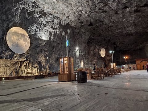 PRAID, ROMANIA -July, 2020 The underground salt mine Salina Praid, one of the biggest in Europe, known for its purported healing effect on respiratory and allergic illnesses