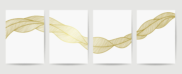 Golden Luxury cover design collection. Hand drawn abstract line arts in trendy linear style vector illustration.