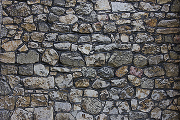 abstract background wall made of large irregularly shaped stones closeup