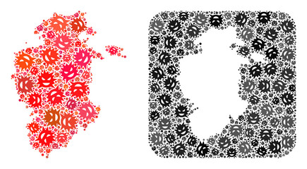 Flu virus map of Burgos Province collage created with rounded square and stencil. Vector map of Burgos Province collage of flu viral items in variable sizes and color tinges.