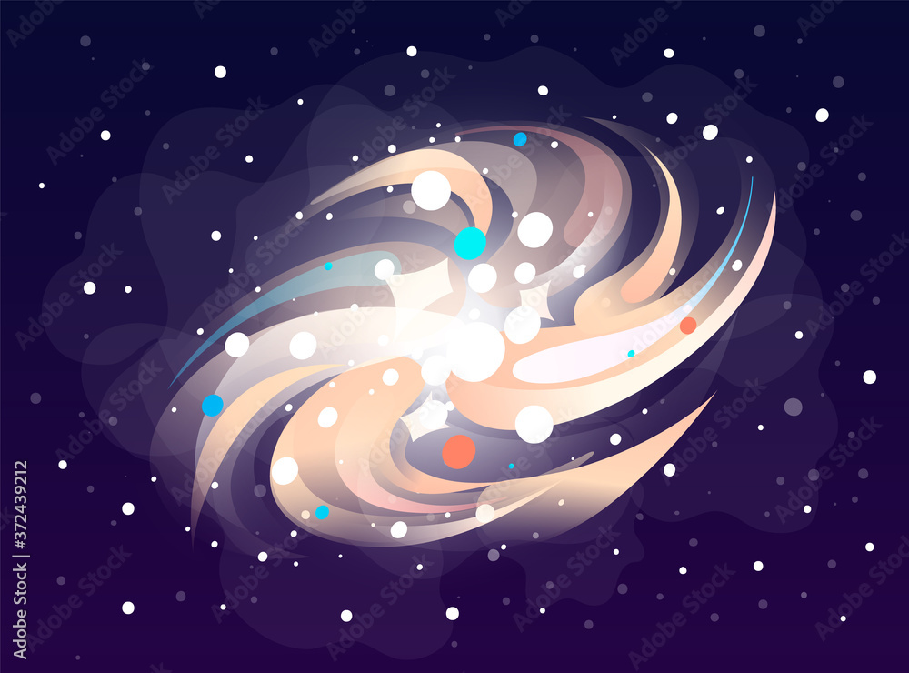 Poster space game element. cartoon luminous shine space object rotates around itself on outer space backgro