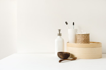 Beauty health care composition with ear sticks in rattan casket, powder, toothbrushes, liquid soap...