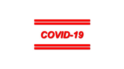 Coronavirus disease COVID-19 red text with red double lines on white background