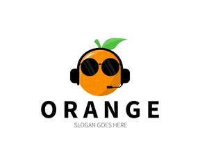 Orange Headset, music,  e-sport, gamer, podcast Logo Concept. Vector Design Illustration. Symbol and Icon Vector Template.