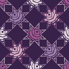 Roses. Mosaic with geometric shapes. Seamless pattern. Design with manual hatching. Textile. Ethnic boho ornament. Vector illustration for web design or print.