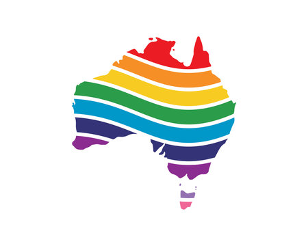 Australia Swoosh Silhouette Rainbow Map