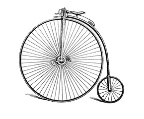 Fototapeta na wymiar Vintage two-wheeled bicycle in the old book Encyclopedia by I.E. Andrievsky, vol. 5A, S. Petersburg, 1892