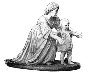 Sculpture "First step" in the old book Encyclopedia by I.E. Andrievsky, vol. 5A, S. Petersburg, 1892
