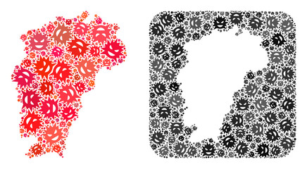 Pandemic virus Map of Jiangxi Province mosaic designed with rounded square and subtracted shape. Vector Map of Jiangxi Province mosaic of pandemic virus particles in different sizes and shades.