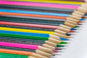 Fototapeta premium Macro photography colored pencils, background, copy space.