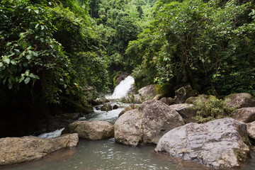 waterfall in forest is popular tourists enjoy the beauty of the nature in Khun Dan Prakan Chon Dam Nakhon Nayok Thailand