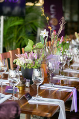 Close up of the table setup for and event.
