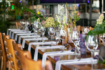 Close up of the table setup for and event.