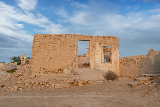 Ruined ancient old Arab pearling and fishing town Al Jumail, 19th Century old fishermen village  