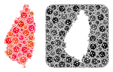 Infection virus map of Saint Lucia Island collage created with rounded square and hole. Vector map of Saint Lucia Island composition of infection virus ojects in different sizes and color tints.