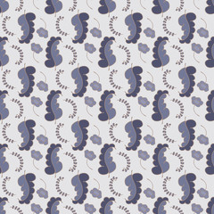 seamless pattern, ornament of flowers and leaves, blue background