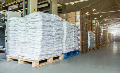 
Warehouse of a plastic and paper packaging factory