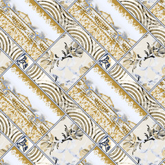 Patchwork with an antique image, seamless pattern.