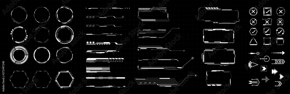 Poster circle abstract digital technology ui/ux futuristic hud, fui, virtual interface. callouts titles and