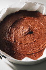 Homemade chocolate cake dough ready to get baked