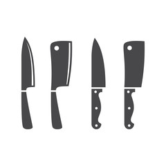 Kitchen knife black vector icon set. Cooking knives glyph silhouette symbols.