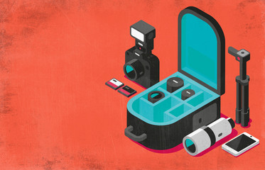 Professional photographer bag with photographic equipment