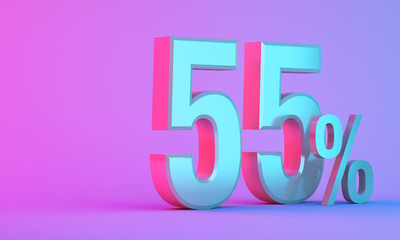 55 percentage off discount 3D icon on colorful background