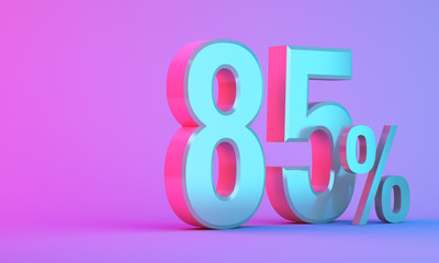 85 percentage off discount 3D icon on colorful background